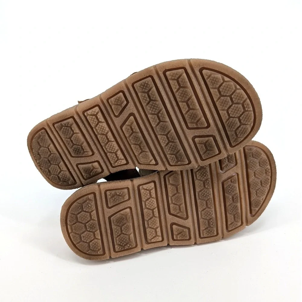 PK Power Kids Leather Fisherman Sandals Tan Woven Cage‎ Shoes Size 8.5-9.5
